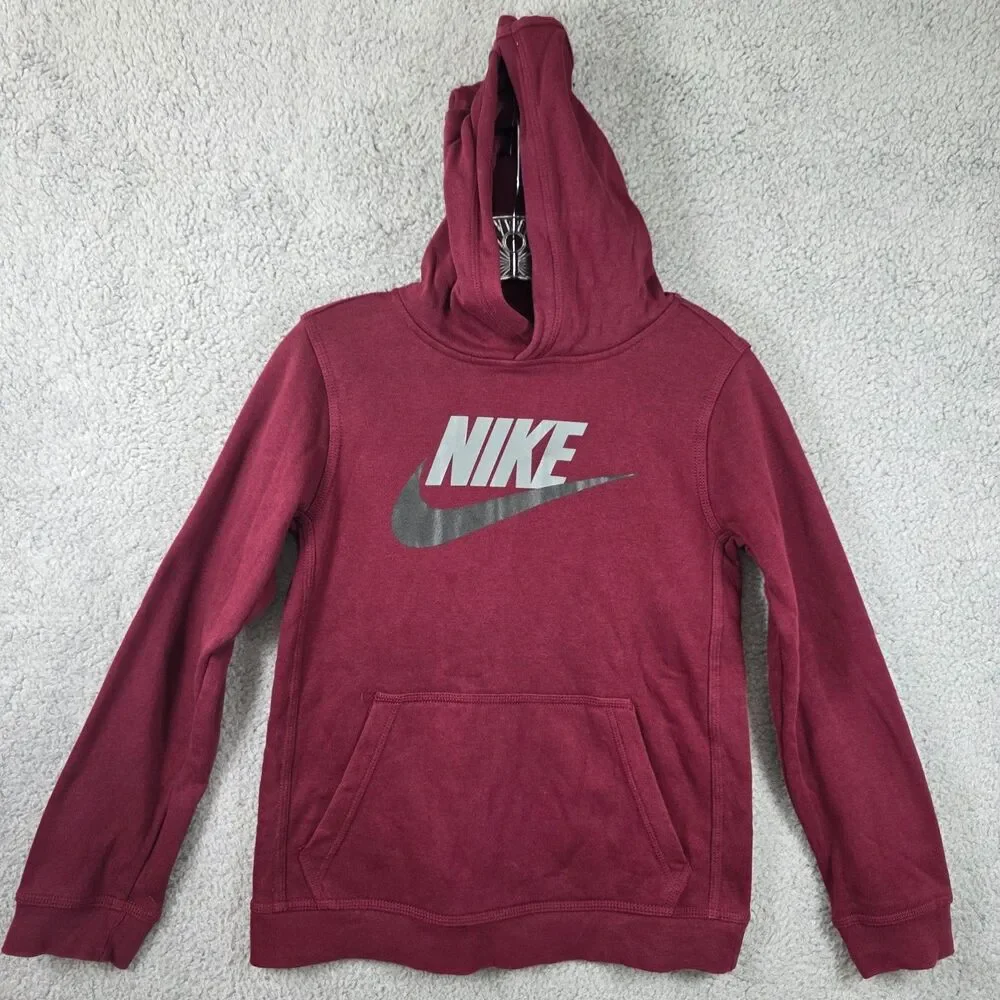 Nike Pullover Hoodie Red Fleece Sweatshirt Swoosh Logo Youth Size Large
